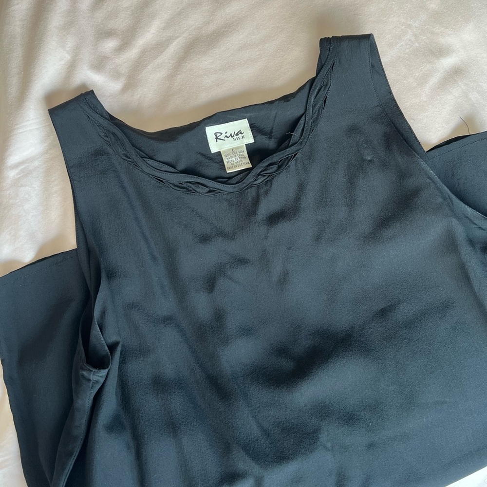 vintage riva silk large black 100% silk tank cami blouse